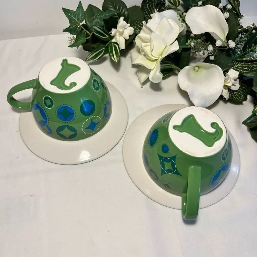 Set 2006 Holiday Starbucks Mugs w/Plates (Green)